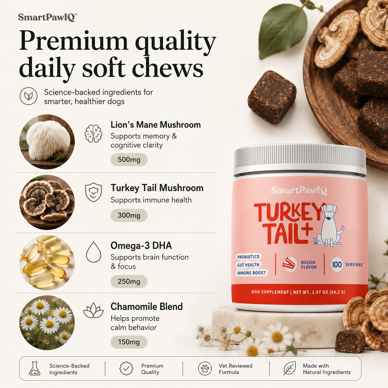 SmartPaw™ Turkey Tail | Probiotic For Gut Health and Smarter Dogs