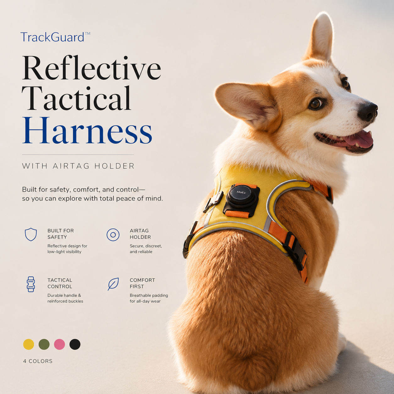 TrackGuard™ Reflective Tactical Harness with Airtag Holder