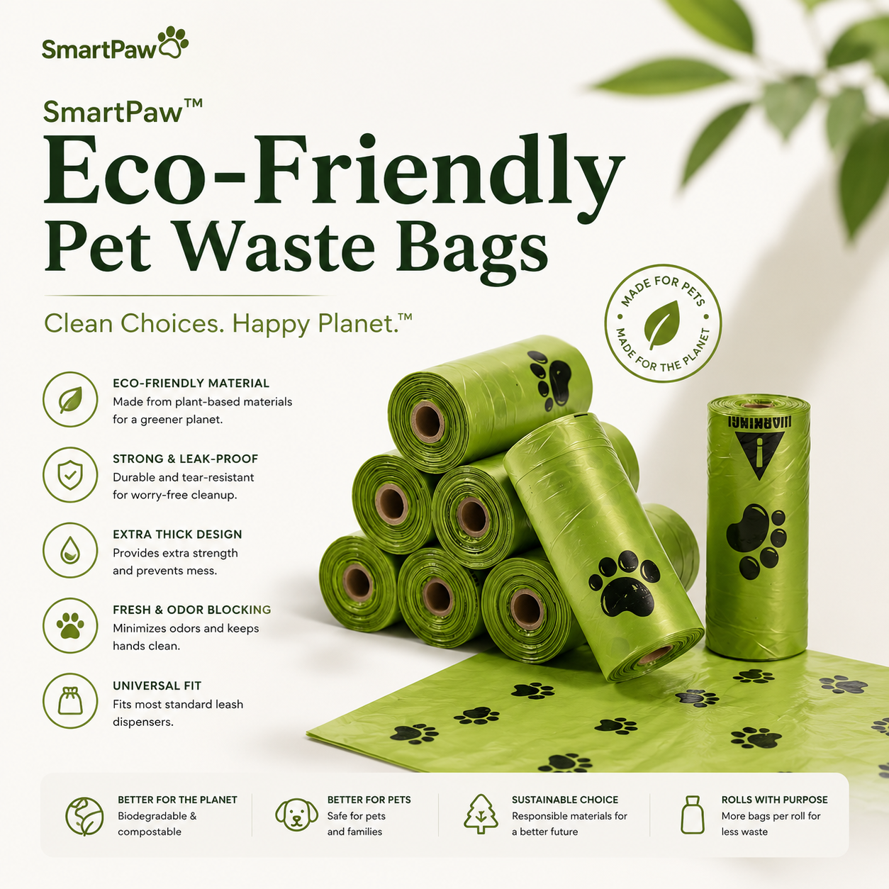 SmartPaw™ Eco-Friendly Pet Waste Bags